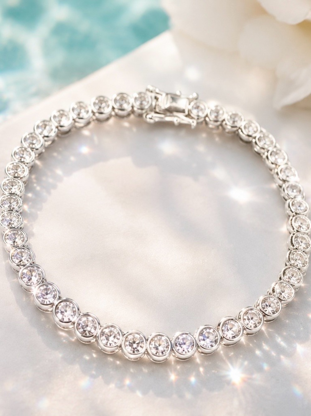 NEW Solid 925 Sterling Silver Rounded BezelSet High Carbon Stone Tennis Bracelet